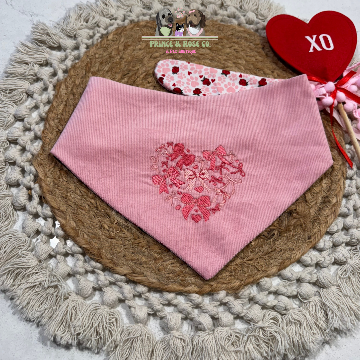 Bow Heart Embroidered Bandana