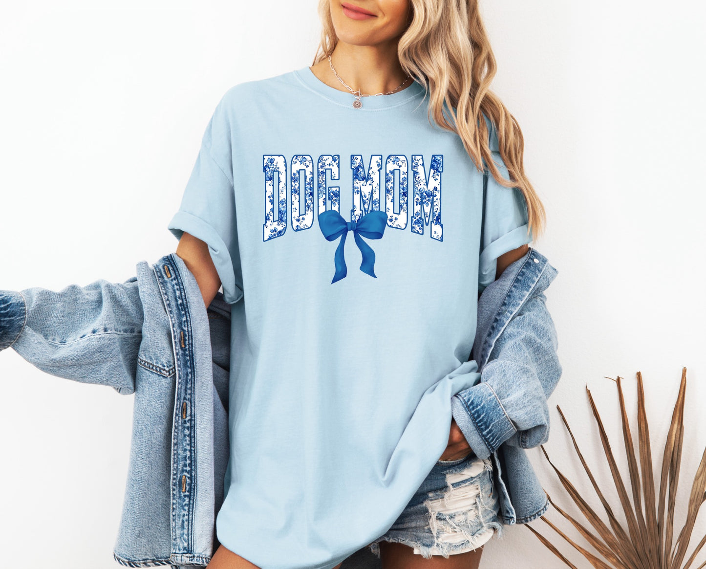 Blue Floral Dog Mom T-Shirt