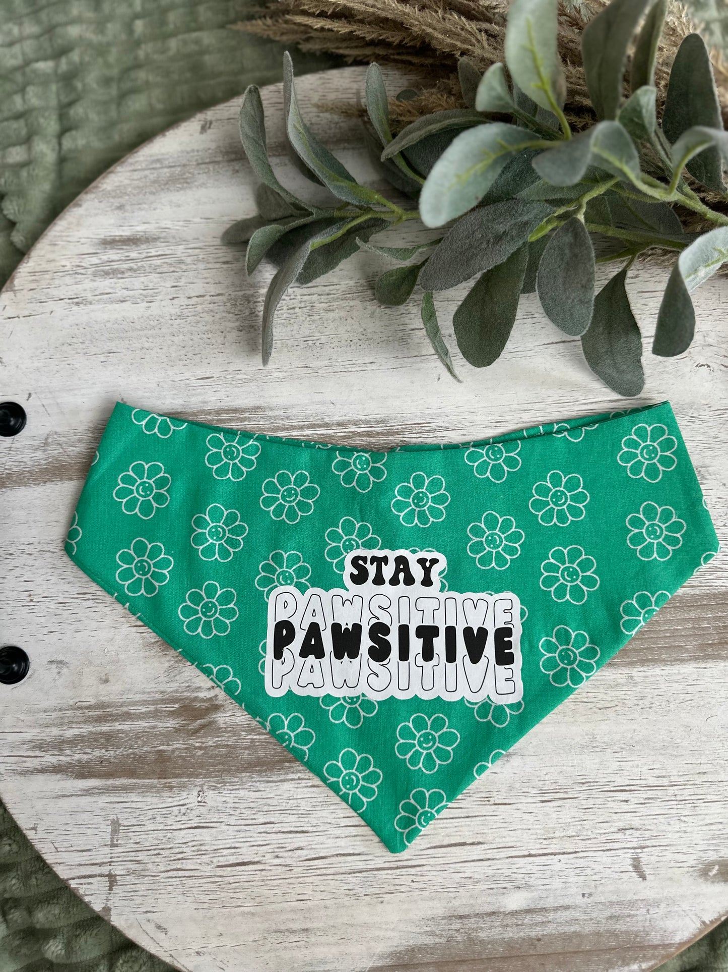 Stay Pawsitive Bandana (Green)