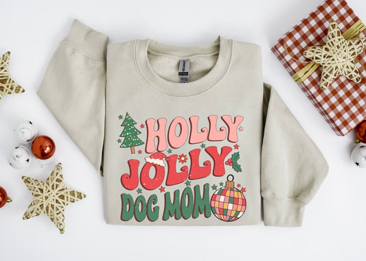 Holly Jolly Dog Mom Crewneck Sweatshirt