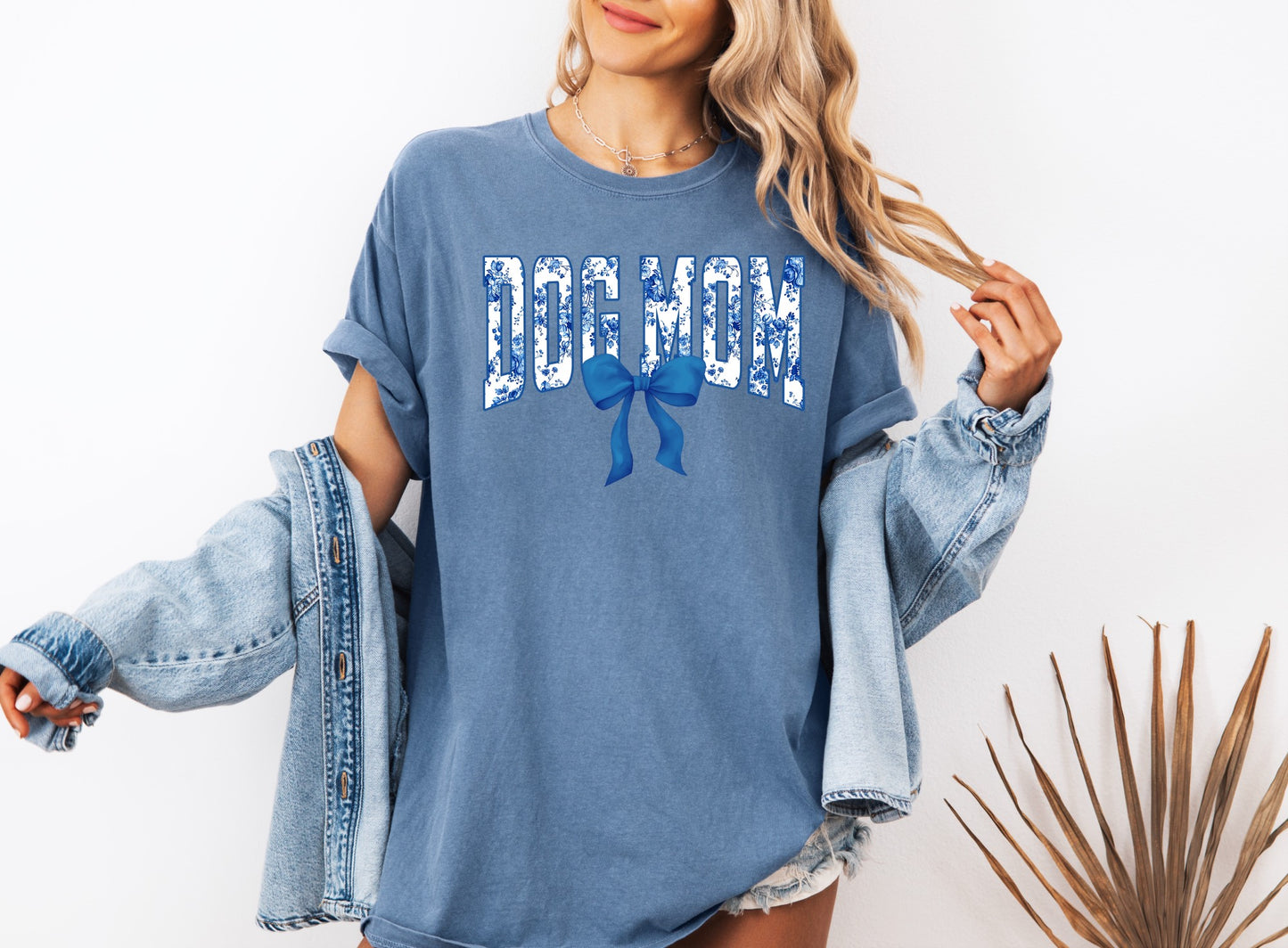 Blue Floral Dog Mom T-Shirt