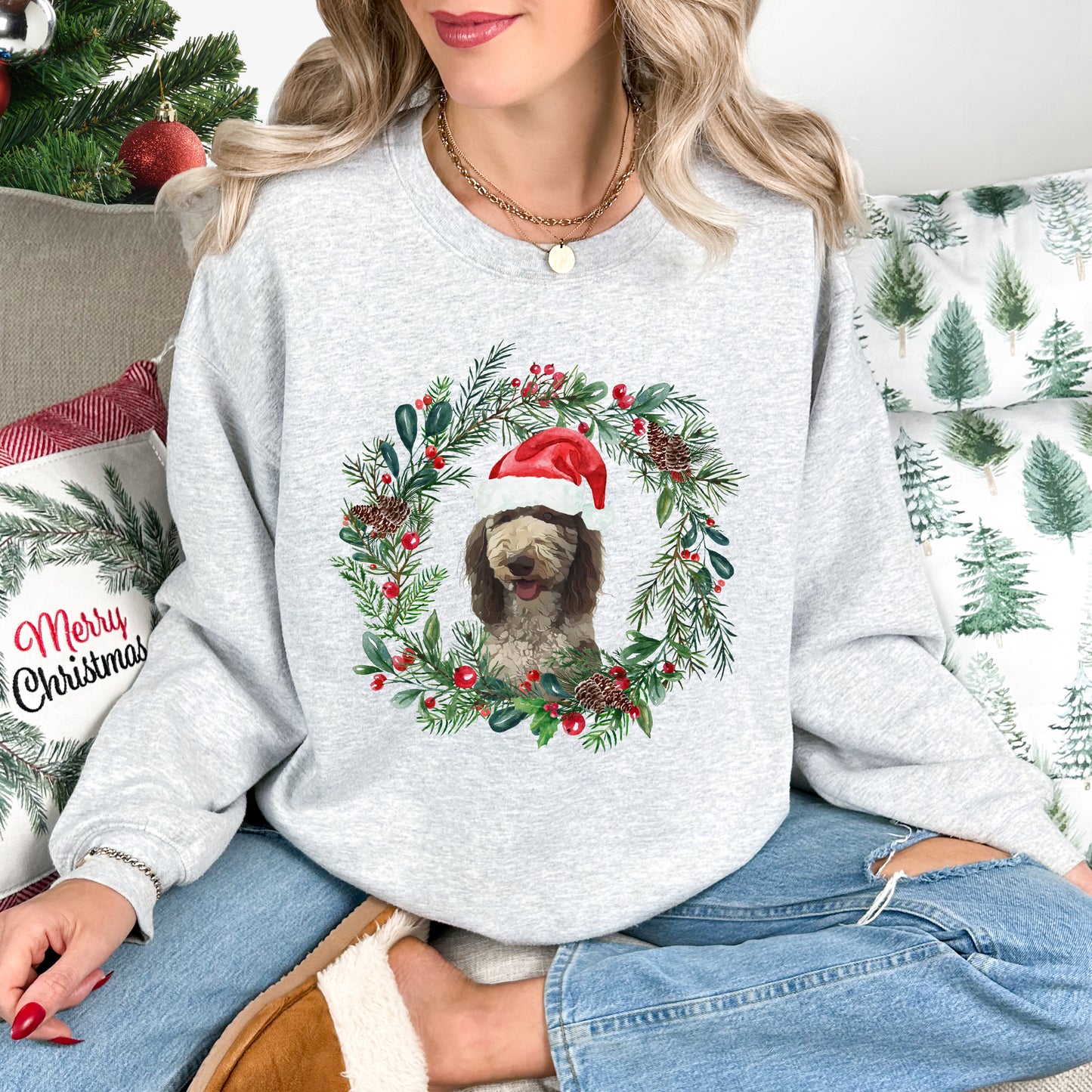 Christmas Wreath CUSTOM Crewneck Sweatshirt