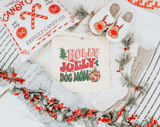 Holly Jolly Dog Mom T-Shirt