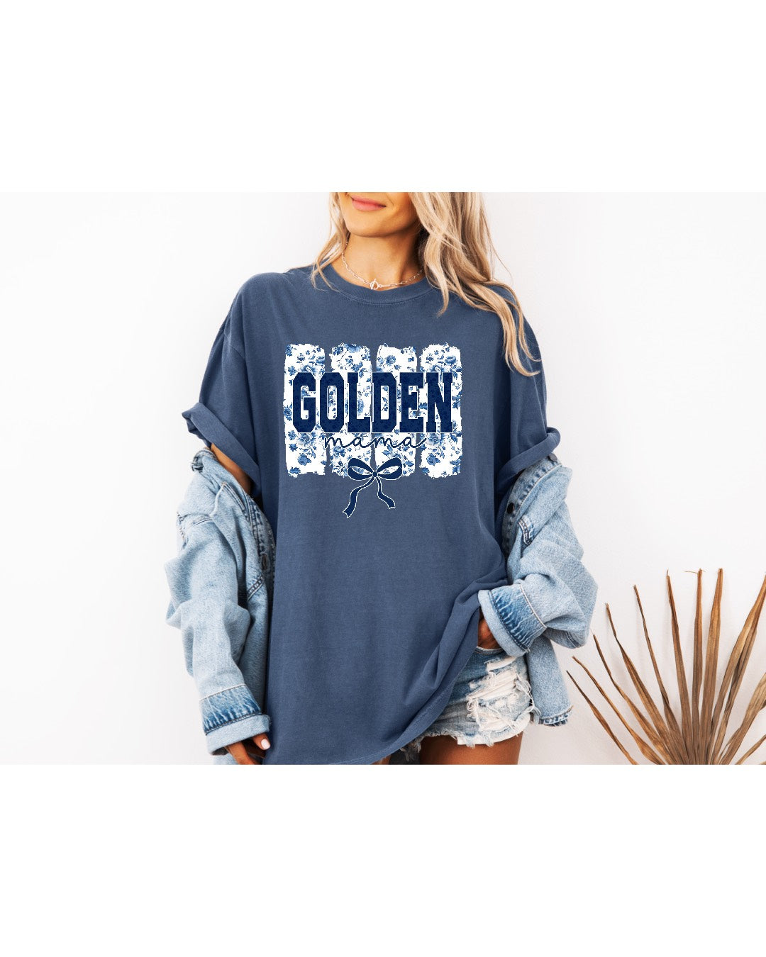 Blue Floral Golden Mama T-Shirt