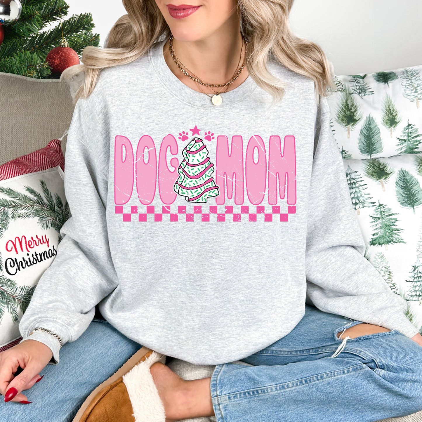 Dog Mom Christmas Cake Crewneck Sweatshirt