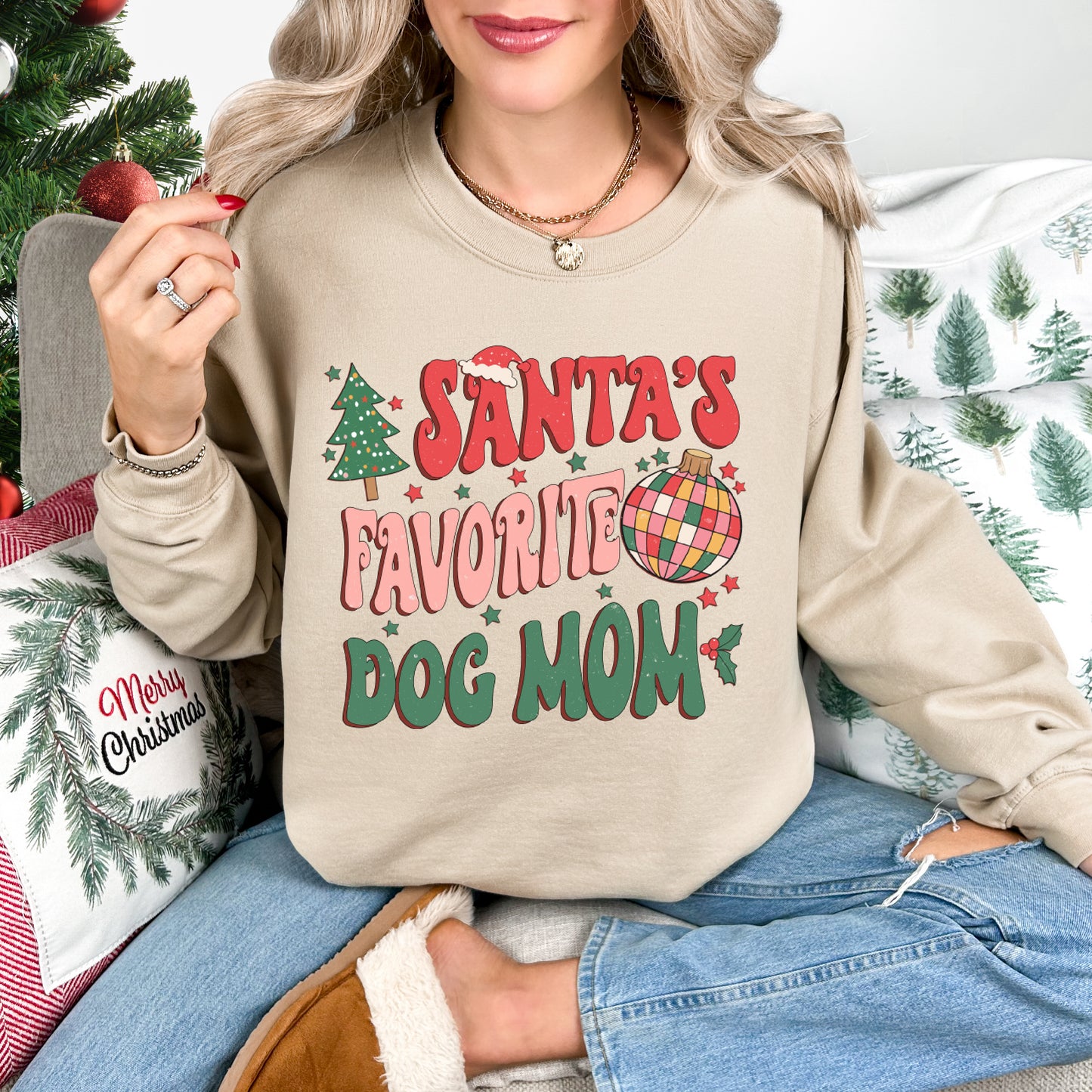 Santa's Favorite Dog Mom Crewneck Sweatshirt
